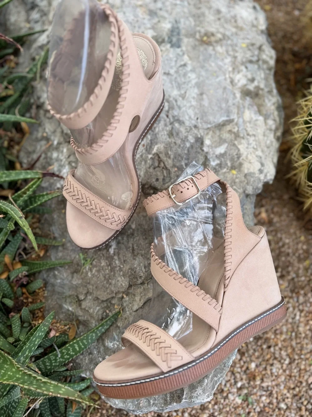 Vince Camuto Sandals Wedge Heeled Braided-Strap Wedge Sandals in Almond